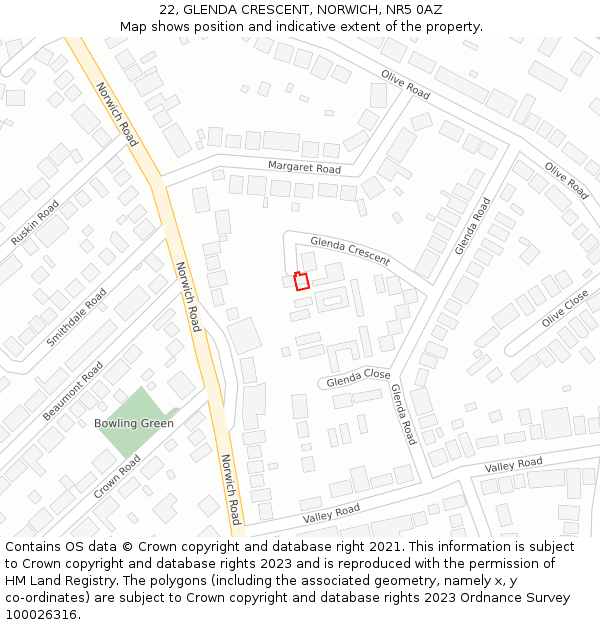 22, GLENDA CRESCENT, NORWICH, NR5 0AZ: Location map and indicative extent of plot