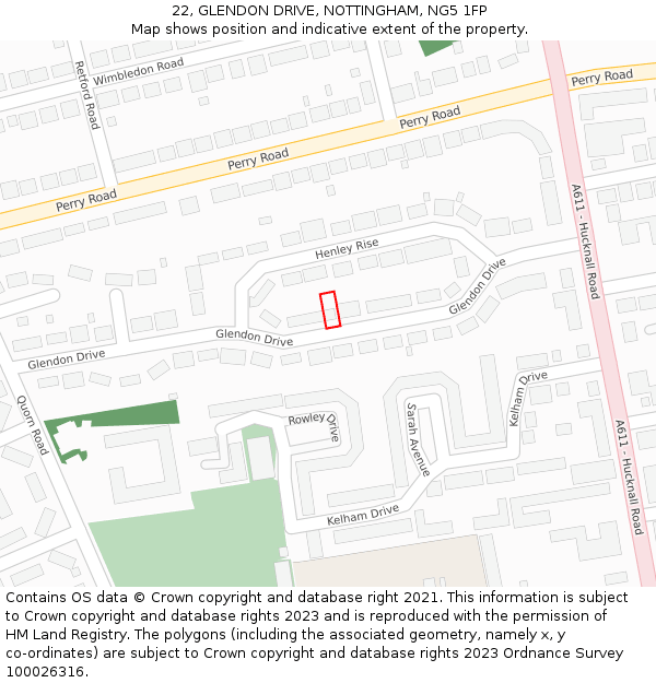 22, GLENDON DRIVE, NOTTINGHAM, NG5 1FP: Location map and indicative extent of plot