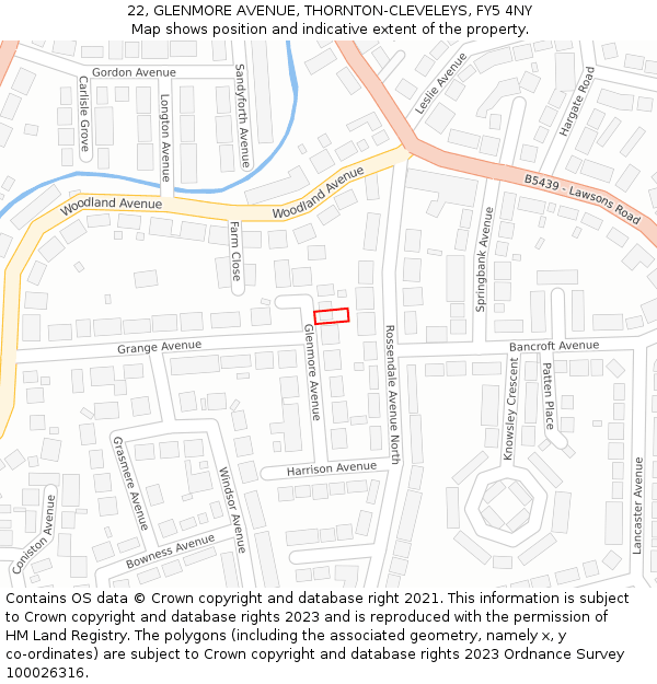 22, GLENMORE AVENUE, THORNTON-CLEVELEYS, FY5 4NY: Location map and indicative extent of plot