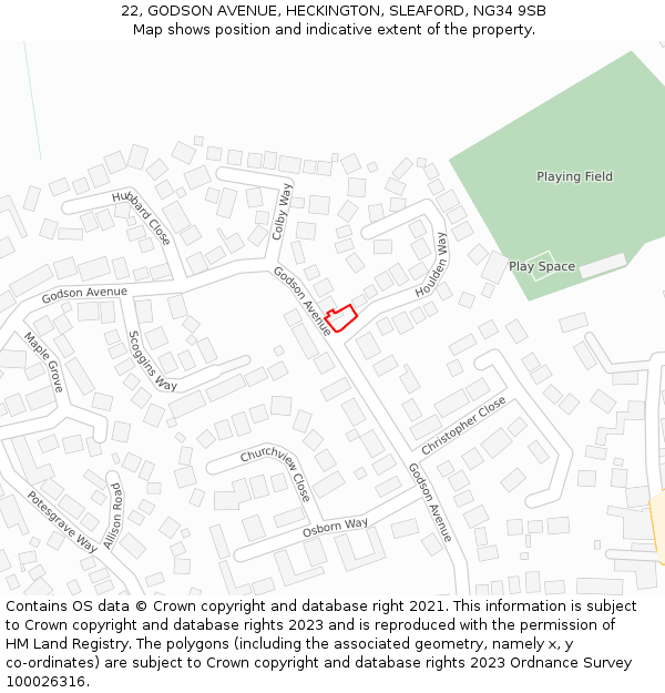 22, GODSON AVENUE, HECKINGTON, SLEAFORD, NG34 9SB: Location map and indicative extent of plot