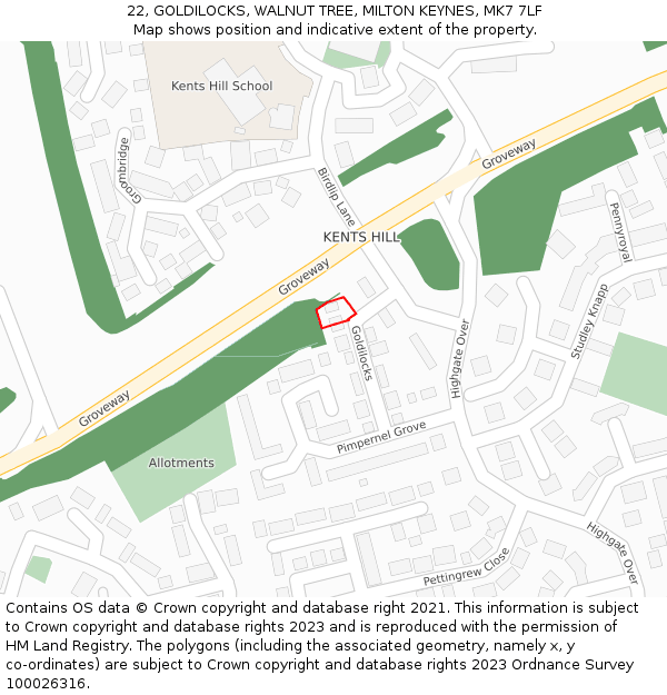 22, GOLDILOCKS, WALNUT TREE, MILTON KEYNES, MK7 7LF: Location map and indicative extent of plot