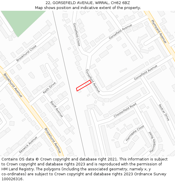 22, GORSEFIELD AVENUE, WIRRAL, CH62 6BZ: Location map and indicative extent of plot