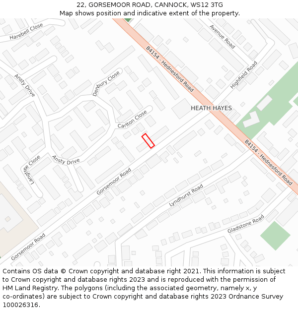 22, GORSEMOOR ROAD, CANNOCK, WS12 3TG: Location map and indicative extent of plot