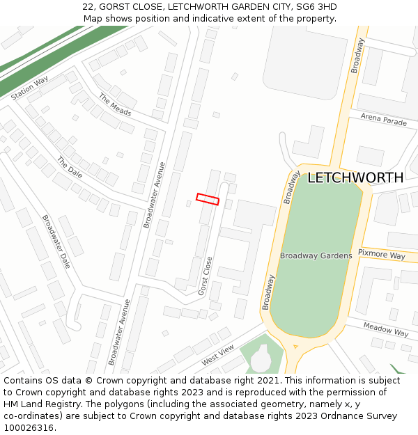 22, GORST CLOSE, LETCHWORTH GARDEN CITY, SG6 3HD: Location map and indicative extent of plot