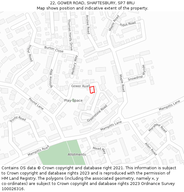 22, GOWER ROAD, SHAFTESBURY, SP7 8RU: Location map and indicative extent of plot