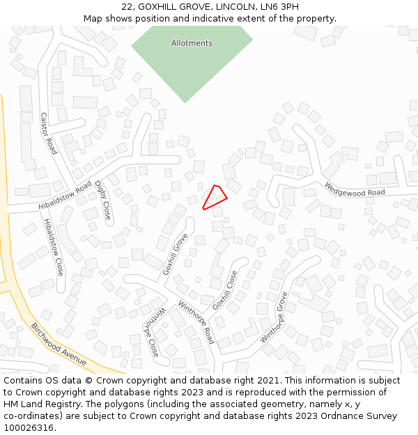22, GOXHILL GROVE, LINCOLN, LN6 3PH: Location map and indicative extent of plot