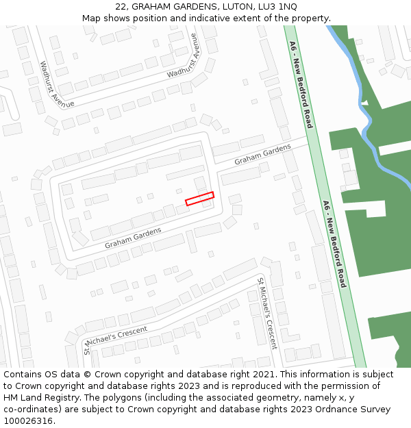 22, GRAHAM GARDENS, LUTON, LU3 1NQ: Location map and indicative extent of plot