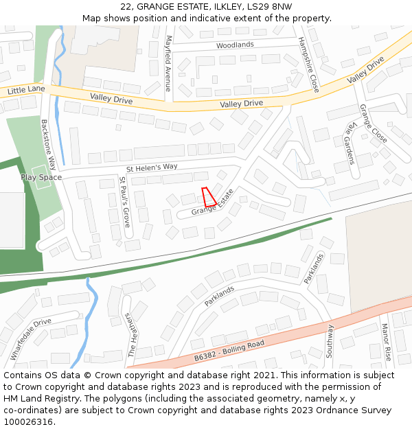 22, GRANGE ESTATE, ILKLEY, LS29 8NW: Location map and indicative extent of plot