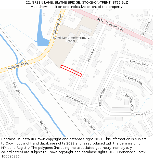 22, GREEN LANE, BLYTHE BRIDGE, STOKE-ON-TRENT, ST11 9LZ: Location map and indicative extent of plot