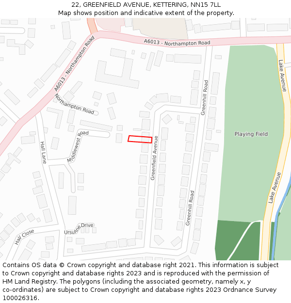 22, GREENFIELD AVENUE, KETTERING, NN15 7LL: Location map and indicative extent of plot