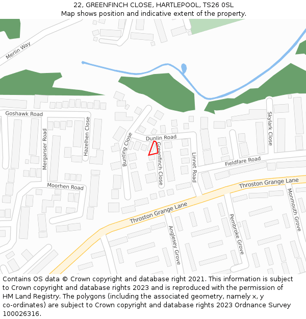 22, GREENFINCH CLOSE, HARTLEPOOL, TS26 0SL: Location map and indicative extent of plot