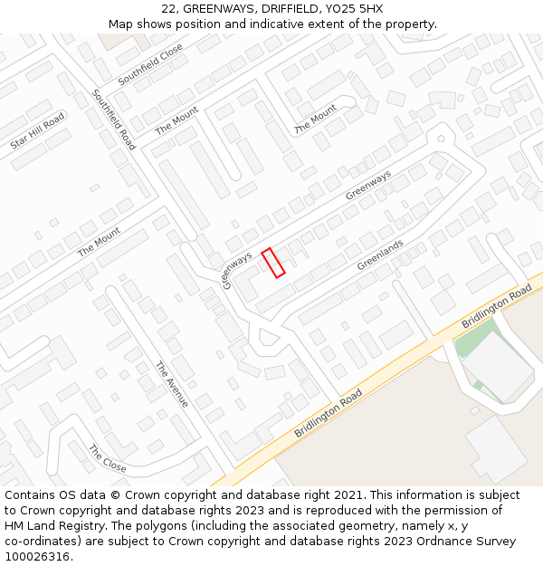 22, GREENWAYS, DRIFFIELD, YO25 5HX: Location map and indicative extent of plot