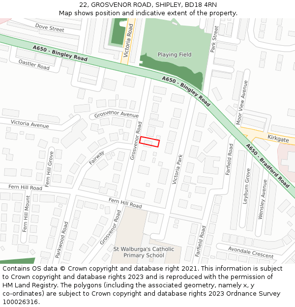 22, GROSVENOR ROAD, SHIPLEY, BD18 4RN: Location map and indicative extent of plot