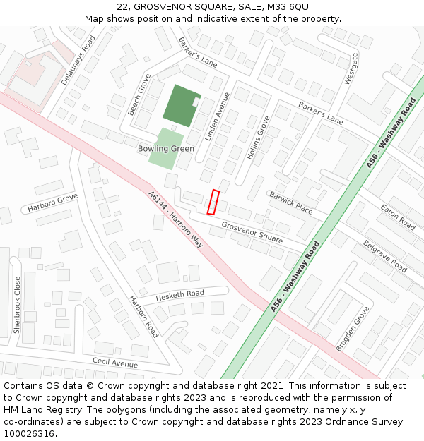 22, GROSVENOR SQUARE, SALE, M33 6QU: Location map and indicative extent of plot