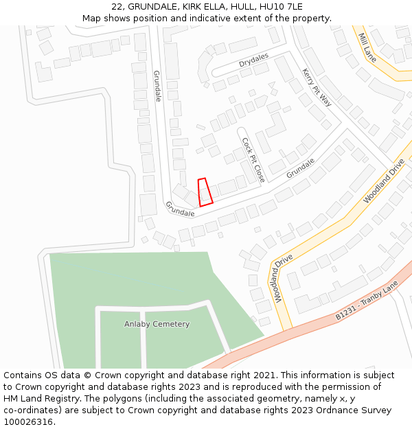 22, GRUNDALE, KIRK ELLA, HULL, HU10 7LE: Location map and indicative extent of plot