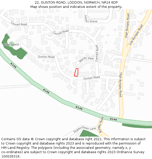 22, GUNTON ROAD, LODDON, NORWICH, NR14 6DP: Location map and indicative extent of plot