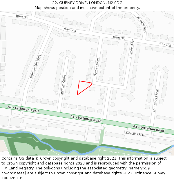 22, GURNEY DRIVE, LONDON, N2 0DG: Location map and indicative extent of plot