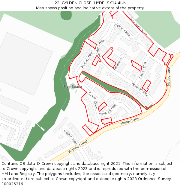 22, GYLDEN CLOSE, HYDE, SK14 4UN: Location map and indicative extent of plot