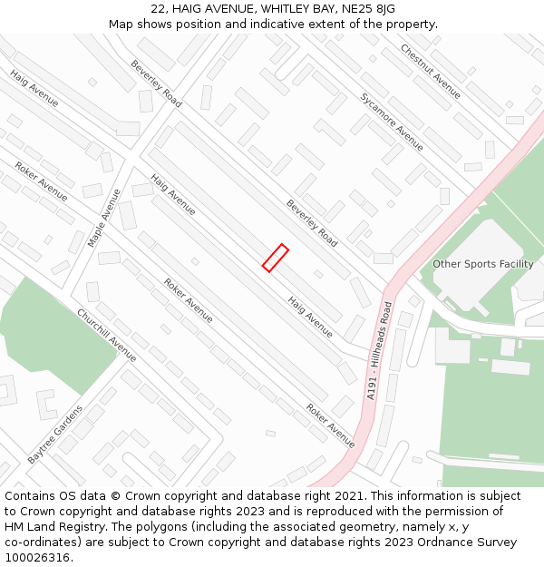 22, HAIG AVENUE, WHITLEY BAY, NE25 8JG: Location map and indicative extent of plot