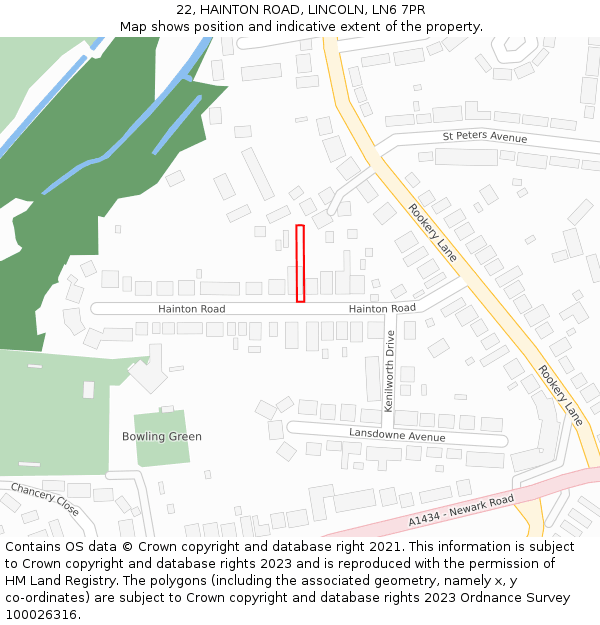 22, HAINTON ROAD, LINCOLN, LN6 7PR: Location map and indicative extent of plot