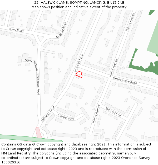 22, HALEWICK LANE, SOMPTING, LANCING, BN15 0NE: Location map and indicative extent of plot