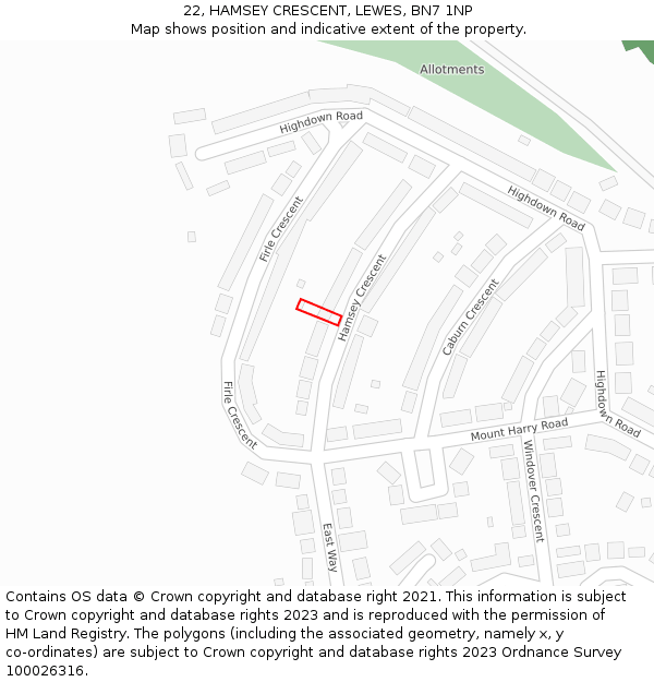 22, HAMSEY CRESCENT, LEWES, BN7 1NP: Location map and indicative extent of plot