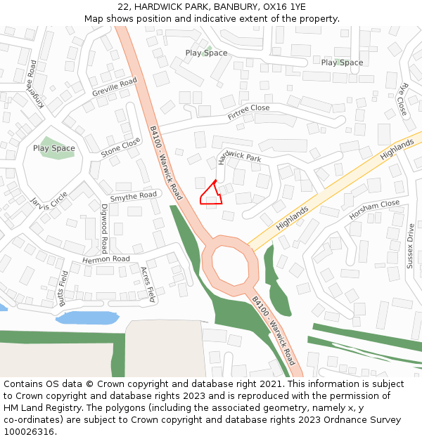 22, HARDWICK PARK, BANBURY, OX16 1YE: Location map and indicative extent of plot