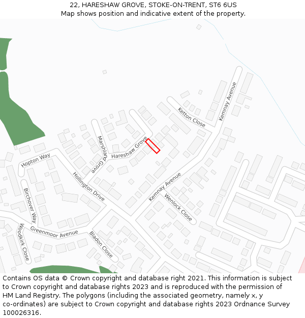 22, HARESHAW GROVE, STOKE-ON-TRENT, ST6 6US: Location map and indicative extent of plot