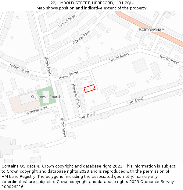 22, HAROLD STREET, HEREFORD, HR1 2QU: Location map and indicative extent of plot