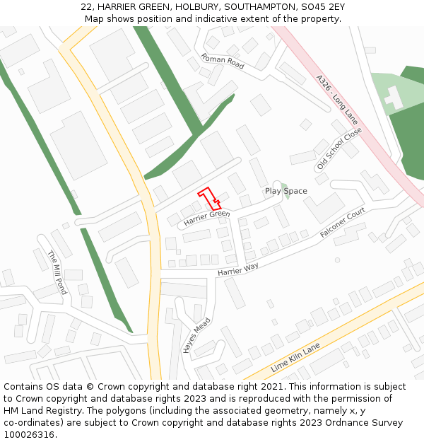 22, HARRIER GREEN, HOLBURY, SOUTHAMPTON, SO45 2EY: Location map and indicative extent of plot