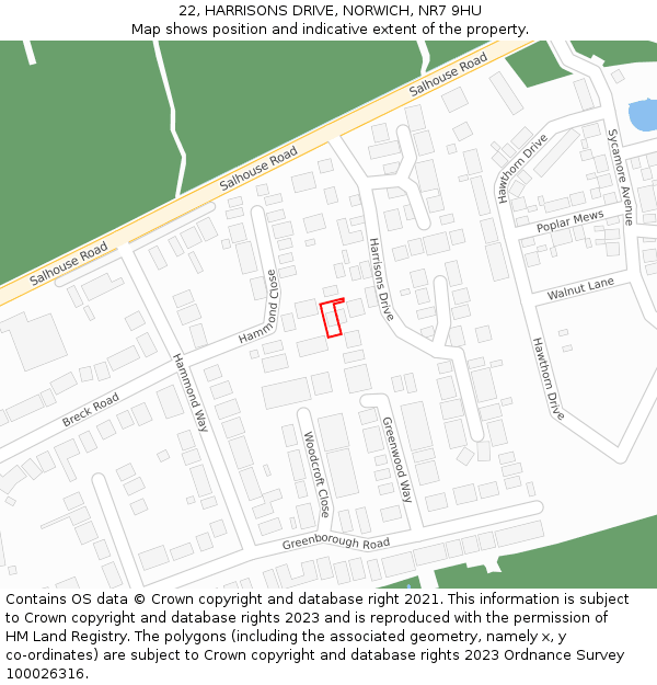22, HARRISONS DRIVE, NORWICH, NR7 9HU: Location map and indicative extent of plot