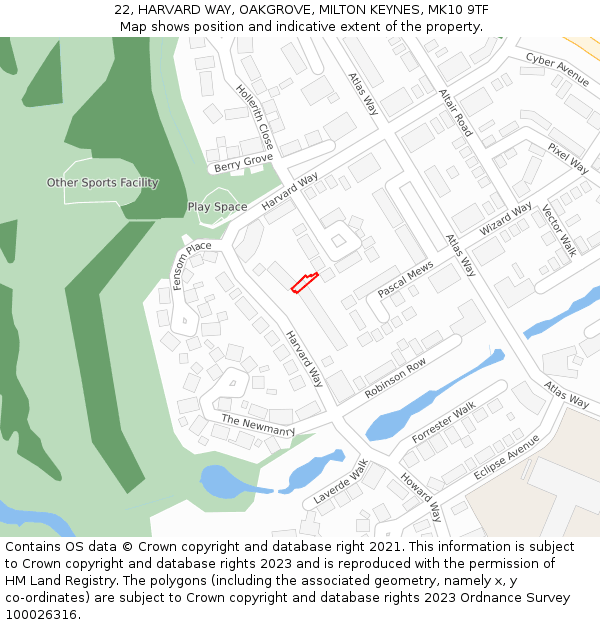 22, HARVARD WAY, OAKGROVE, MILTON KEYNES, MK10 9TF: Location map and indicative extent of plot