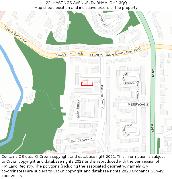 22, HASTINGS AVENUE, DURHAM, DH1 3QQ: Location map and indicative extent of plot