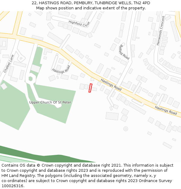 22, HASTINGS ROAD, PEMBURY, TUNBRIDGE WELLS, TN2 4PD: Location map and indicative extent of plot