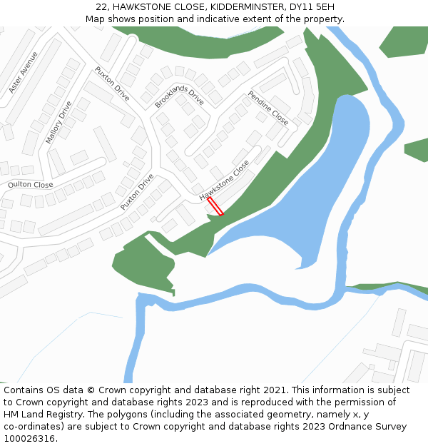 22, HAWKSTONE CLOSE, KIDDERMINSTER, DY11 5EH: Location map and indicative extent of plot