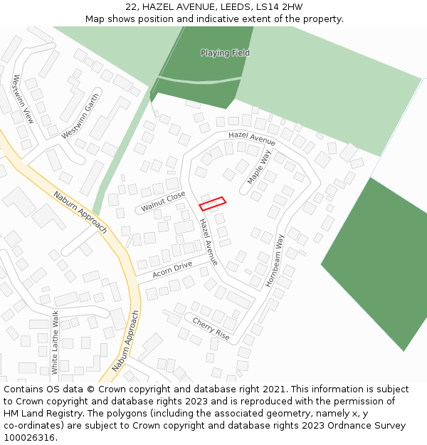22, HAZEL AVENUE, LEEDS, LS14 2HW: Location map and indicative extent of plot