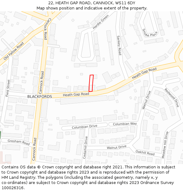 22, HEATH GAP ROAD, CANNOCK, WS11 6DY: Location map and indicative extent of plot