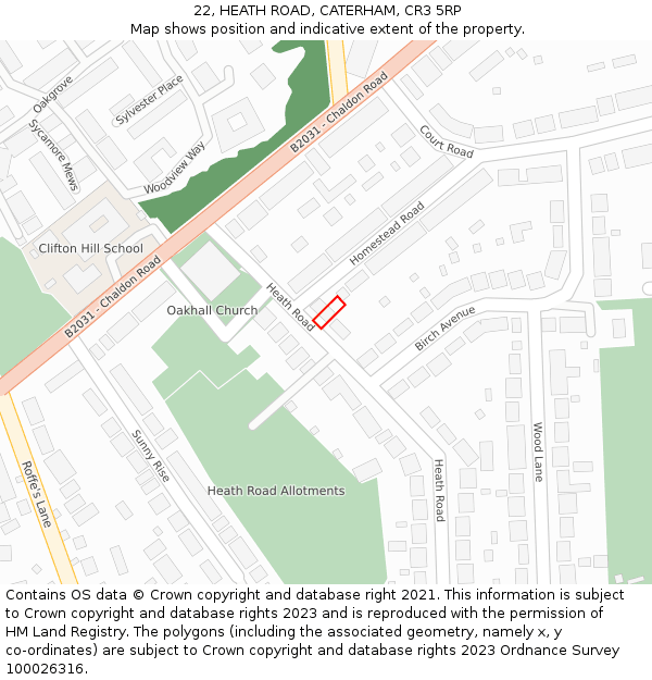 22, HEATH ROAD, CATERHAM, CR3 5RP: Location map and indicative extent of plot