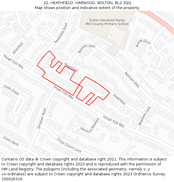 22, HEATHFIELD, HARWOOD, BOLTON, BL2 3QQ: Location map and indicative extent of plot