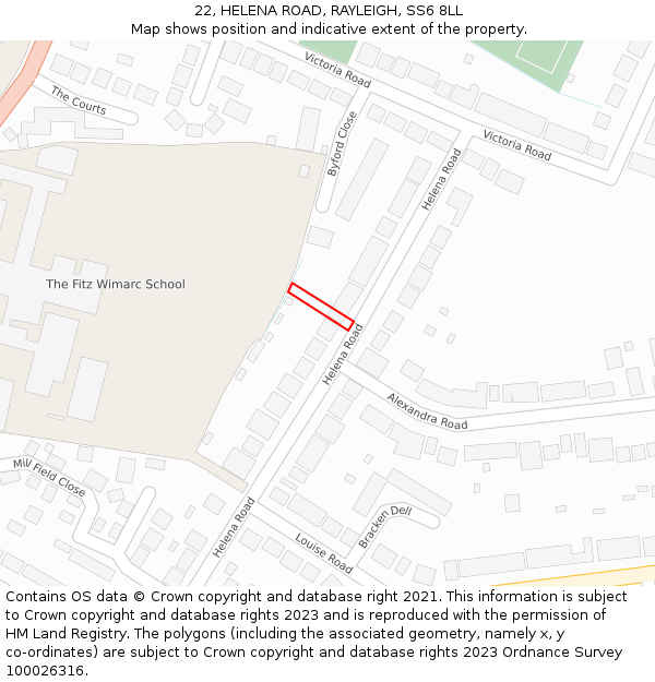 22, HELENA ROAD, RAYLEIGH, SS6 8LL: Location map and indicative extent of plot
