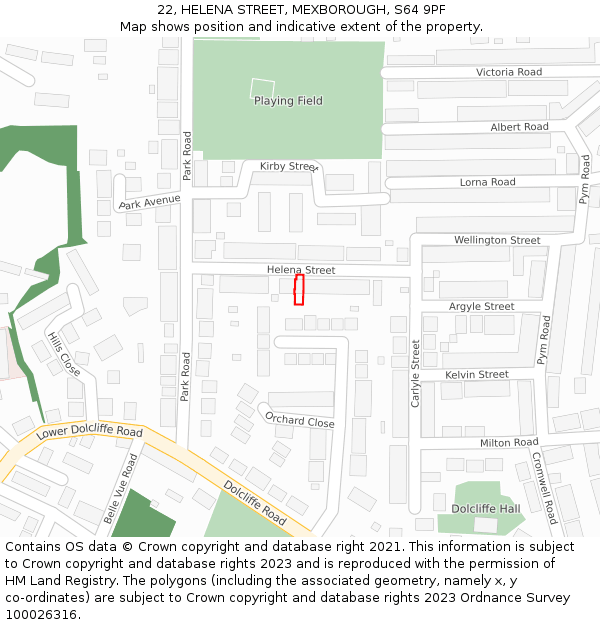 22, HELENA STREET, MEXBOROUGH, S64 9PF: Location map and indicative extent of plot