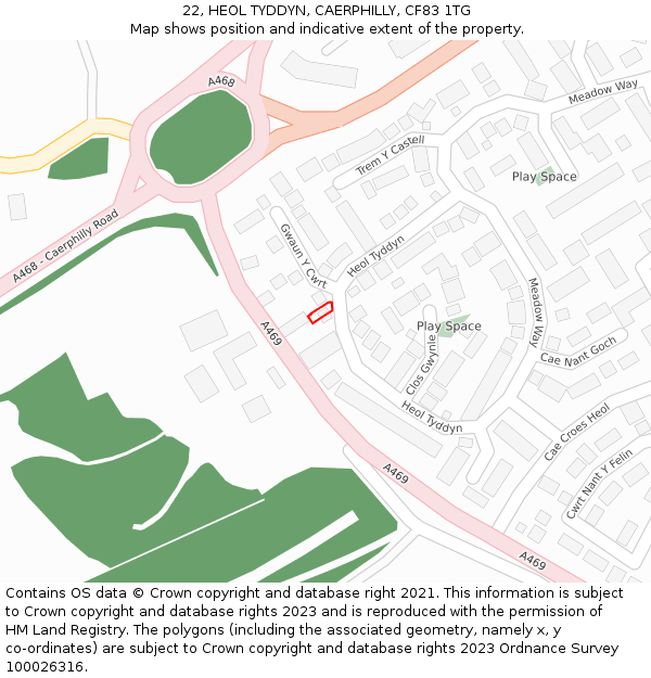 22, HEOL TYDDYN, CAERPHILLY, CF83 1TG: Location map and indicative extent of plot