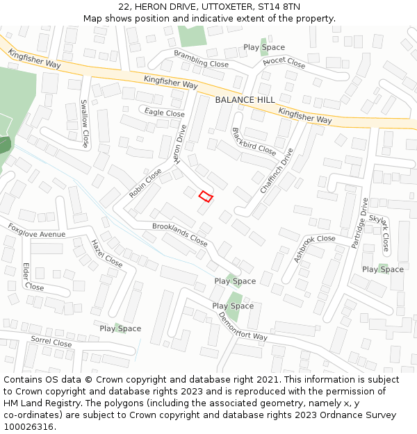 22, HERON DRIVE, UTTOXETER, ST14 8TN: Location map and indicative extent of plot