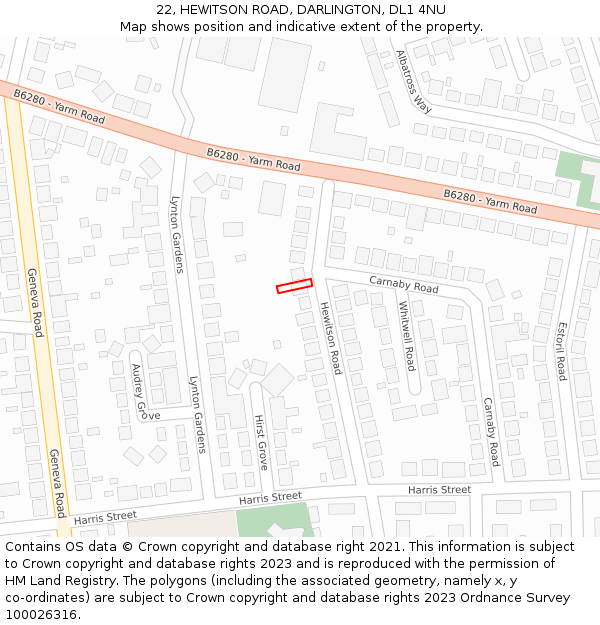 22, HEWITSON ROAD, DARLINGTON, DL1 4NU: Location map and indicative extent of plot