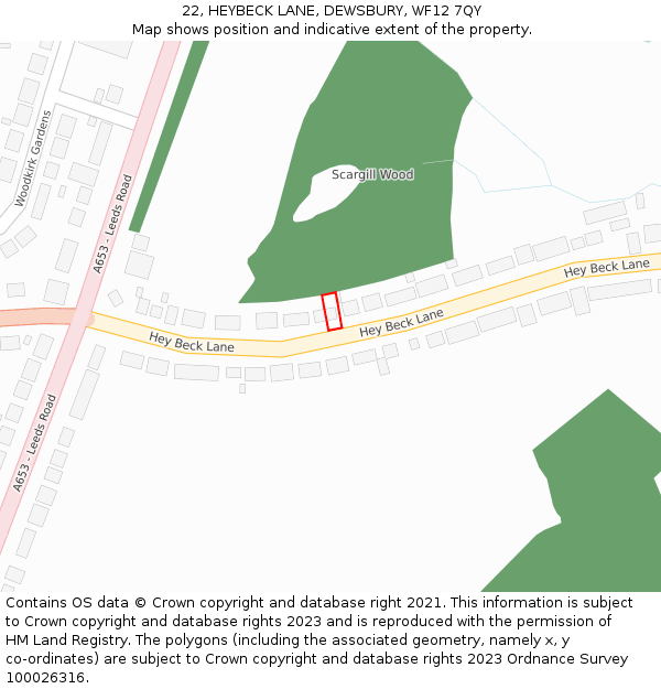 22, HEYBECK LANE, DEWSBURY, WF12 7QY: Location map and indicative extent of plot