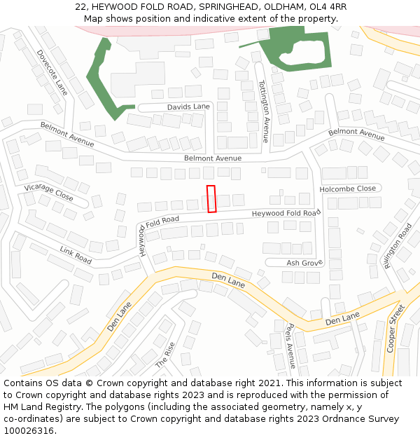22, HEYWOOD FOLD ROAD, SPRINGHEAD, OLDHAM, OL4 4RR: Location map and indicative extent of plot
