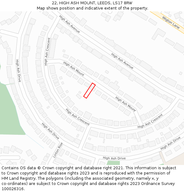 22, HIGH ASH MOUNT, LEEDS, LS17 8RW: Location map and indicative extent of plot