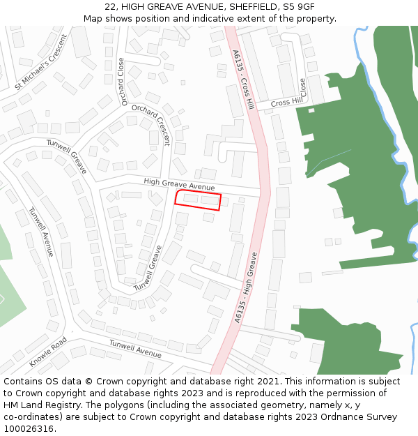 22, HIGH GREAVE AVENUE, SHEFFIELD, S5 9GF: Location map and indicative extent of plot