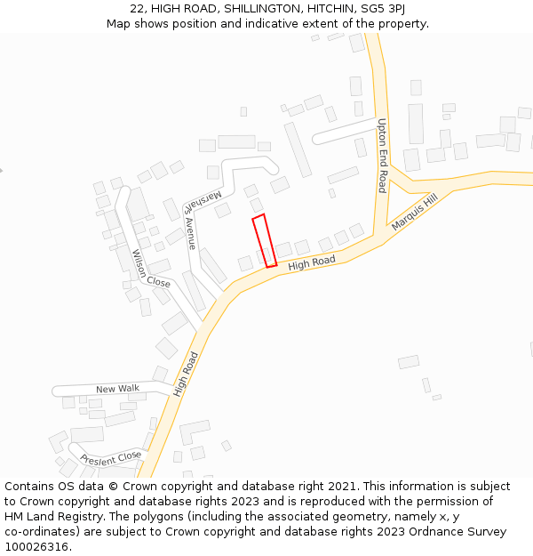 22, HIGH ROAD, SHILLINGTON, HITCHIN, SG5 3PJ: Location map and indicative extent of plot