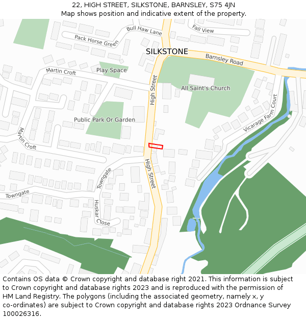 22, HIGH STREET, SILKSTONE, BARNSLEY, S75 4JN: Location map and indicative extent of plot